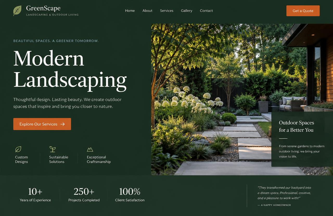 Example website design: Modern landscaping