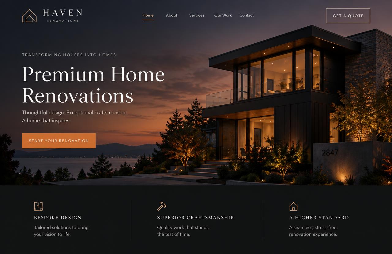 Example website design: Premium home renovations